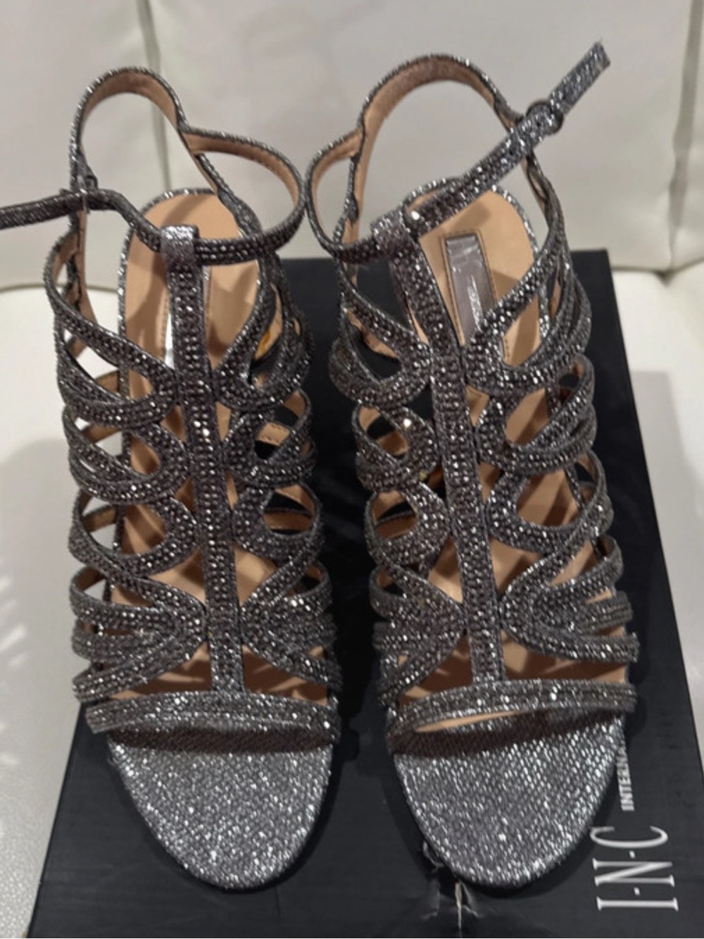 Sparkling Silver Strappy Evening Sandals - Women's